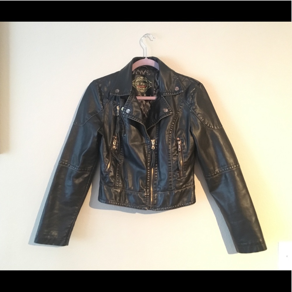 Faux Leather Moto Jacket with Distressed Hardware